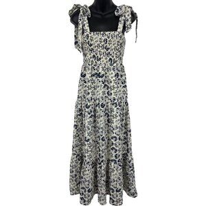 Sam Edelman Women Dress Size 0 Smock Tier Maxi Dress Navy White Abstract NWT New
